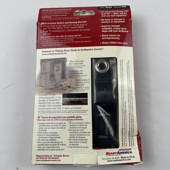 Quake Hold 70" Flat Screen TV Safety Straps Earthquakes Black 4516 - Picture 2 of 9